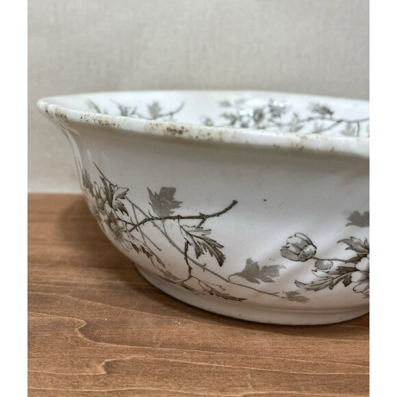 Antique Ironstone C H Tunstall Garfield Serving 9 Inch Bowl Brown Transferware - Picture 9 of 12